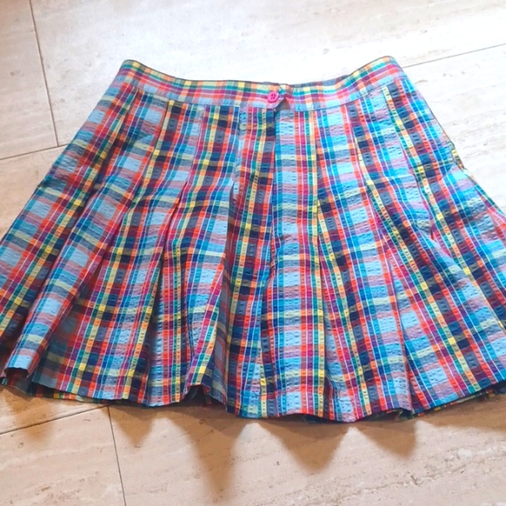 Urban Outfitters Plaid Pleated Seersucker Mini Skirt